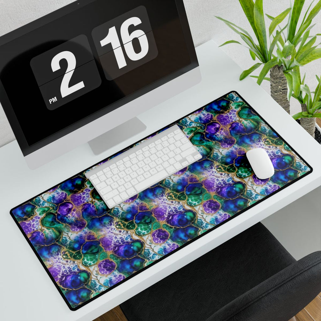 Peacock Acrylic Pour Cells Desk Mat – 31.5 × 15.5