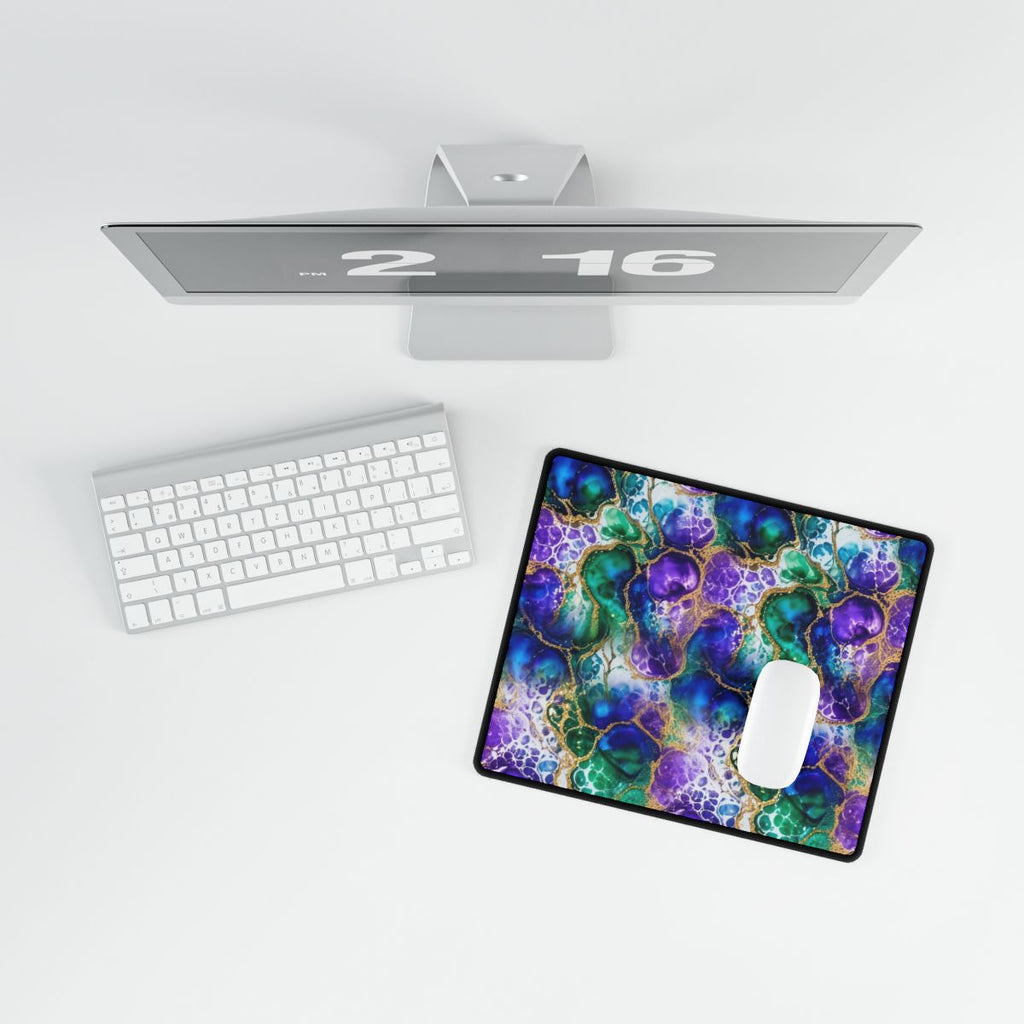 Peacock Acrylic Pour Cells Desk Mat – 14.4 × 12.1