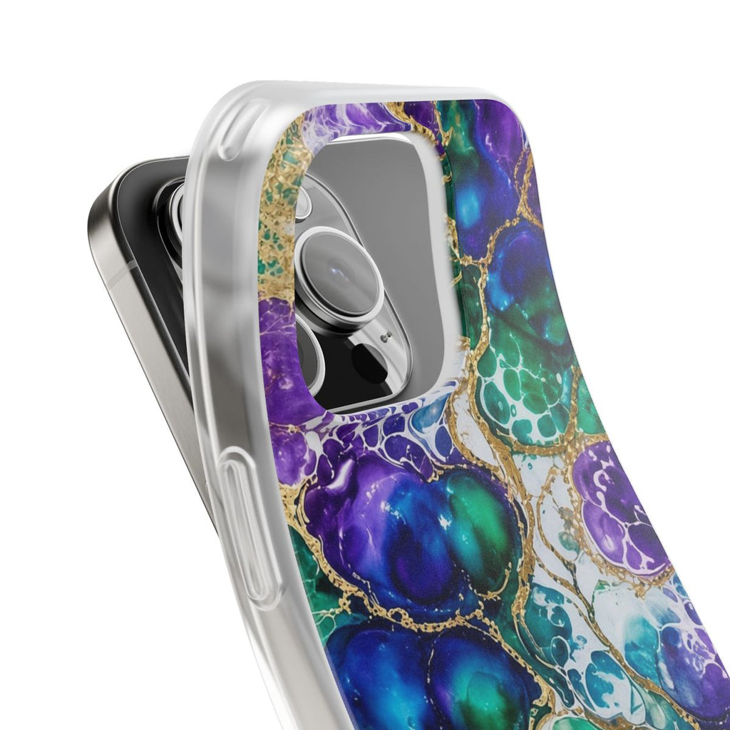 Peacock Acrylic Pour Cells Flexi Phone Case – iPhone 16 Pro