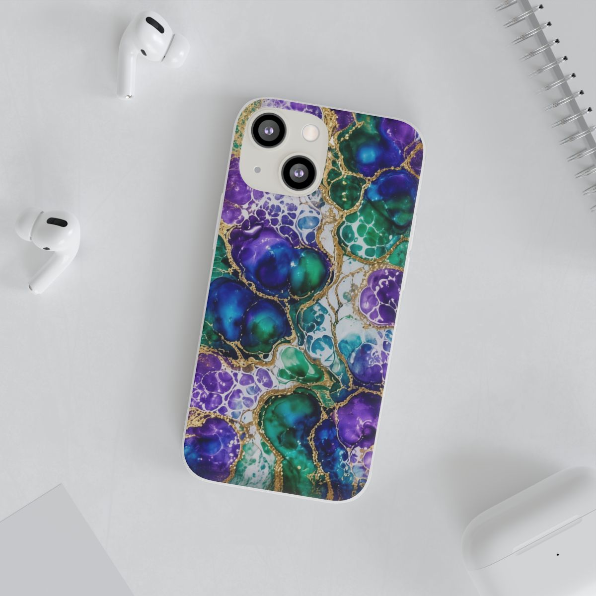 Peacock Acrylic Pour Cells Flexi Phone Case – iPhone 13 Mini