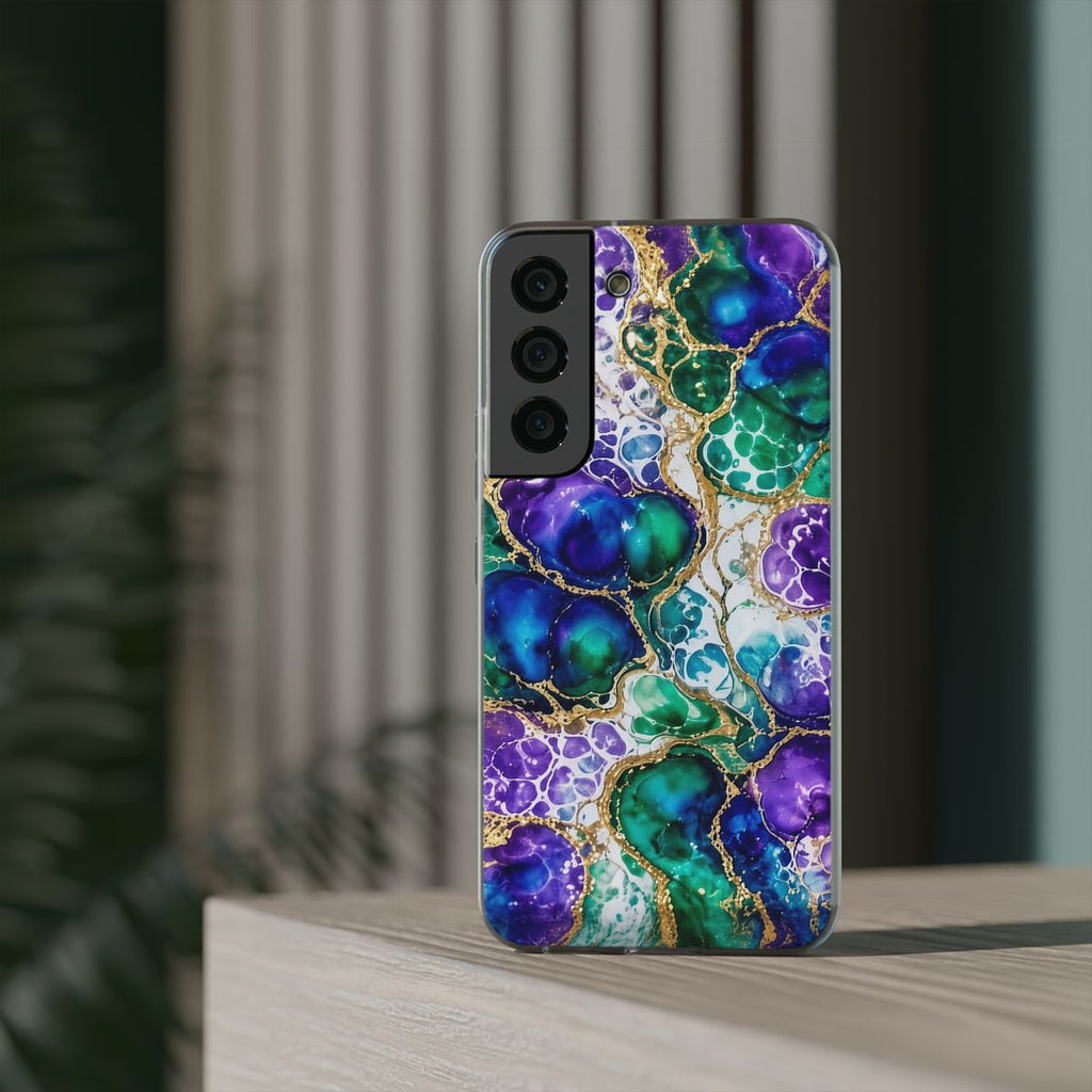 Peacock Acrylic Pour Cells Flexi Phone Case – Samsung Galaxy S22