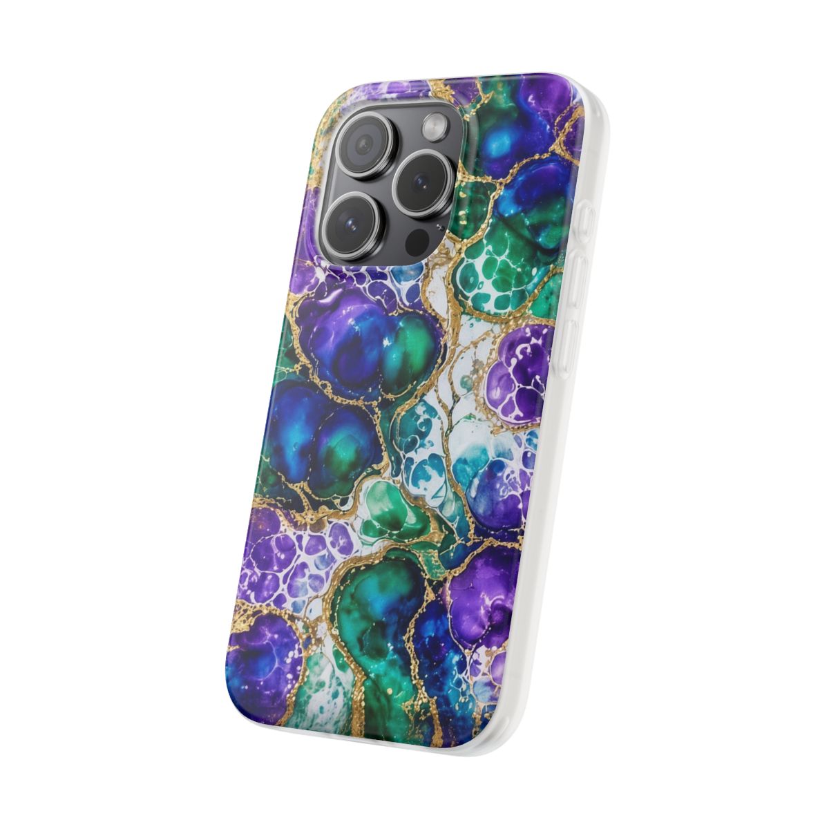 Peacock Acrylic Pour Cells Flexi Phone Case – iPhone 15 Pro