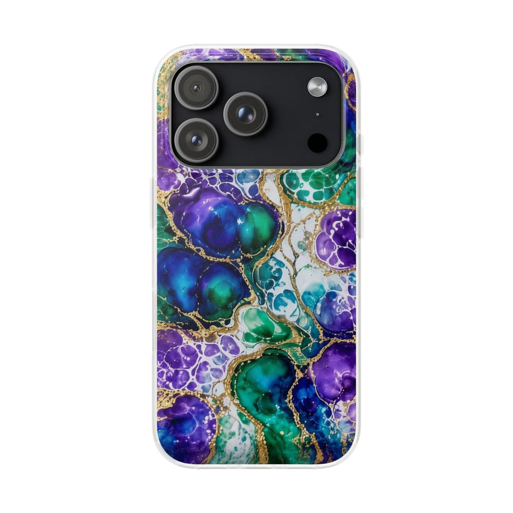 Peacock Acrylic Pour Cells Flexi Phone Case – iPhone 17 Pro