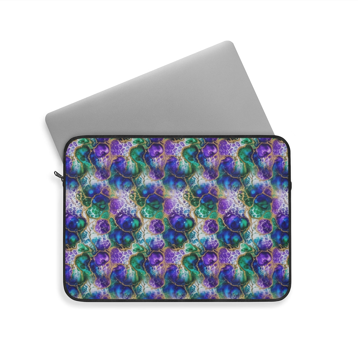 Peacock Acrylic Pour Cells Laptop Sleeve – 15