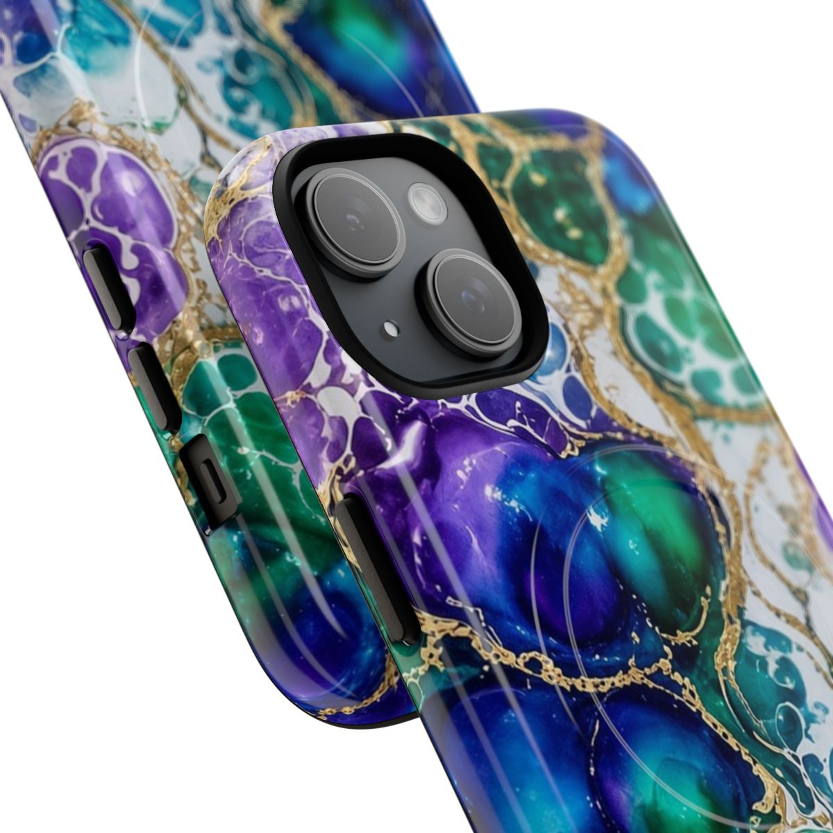 Peacock Acrylic Pour Cells Magnetic Tough iPhone Case – iPhone 15