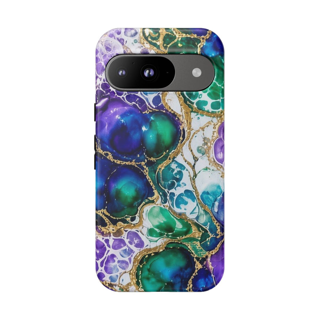 Peacock Acrylic Pour Cells Tough Phone Case – Google Pixel 9