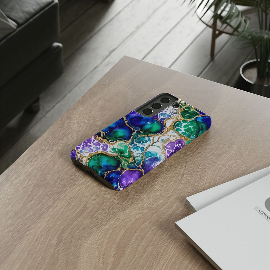 Peacock Acrylic Pour Cells Tough Phone Case – Samsung Galaxy S22