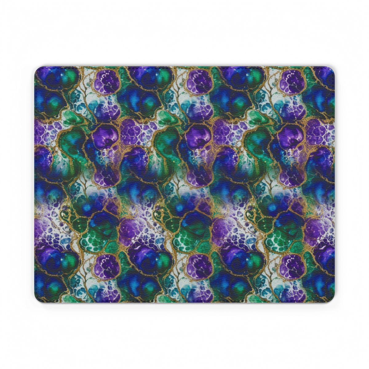 Peacock Acrylic Pour Cells Vegan Leather Mouse Mat – 11.1 × 8.7 (Rectangle)