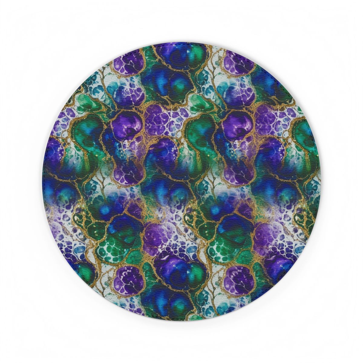 Peacock Acrylic Pour Cells Vegan Leather Mouse Mat – 8.7 × 8.7 (Round)