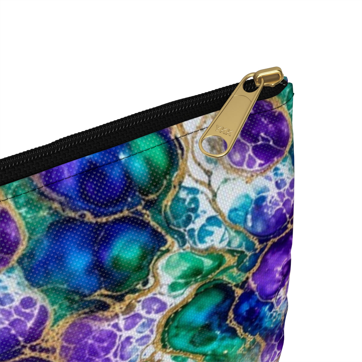 Peacock Acrylic Pour Cells Zip Accessory Pouch – Large