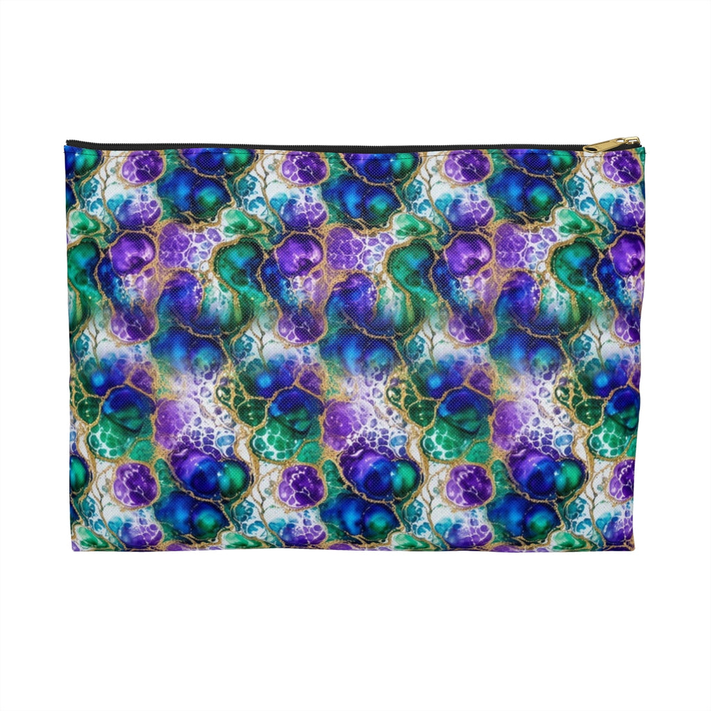 Peacock Acrylic Pour Cells Zip Accessory Pouch – Large