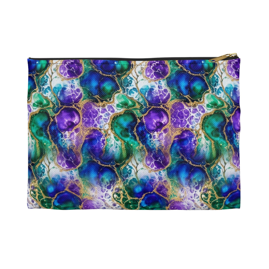 Peacock Acrylic Pour Cells Zip Accessory Pouch – Small
