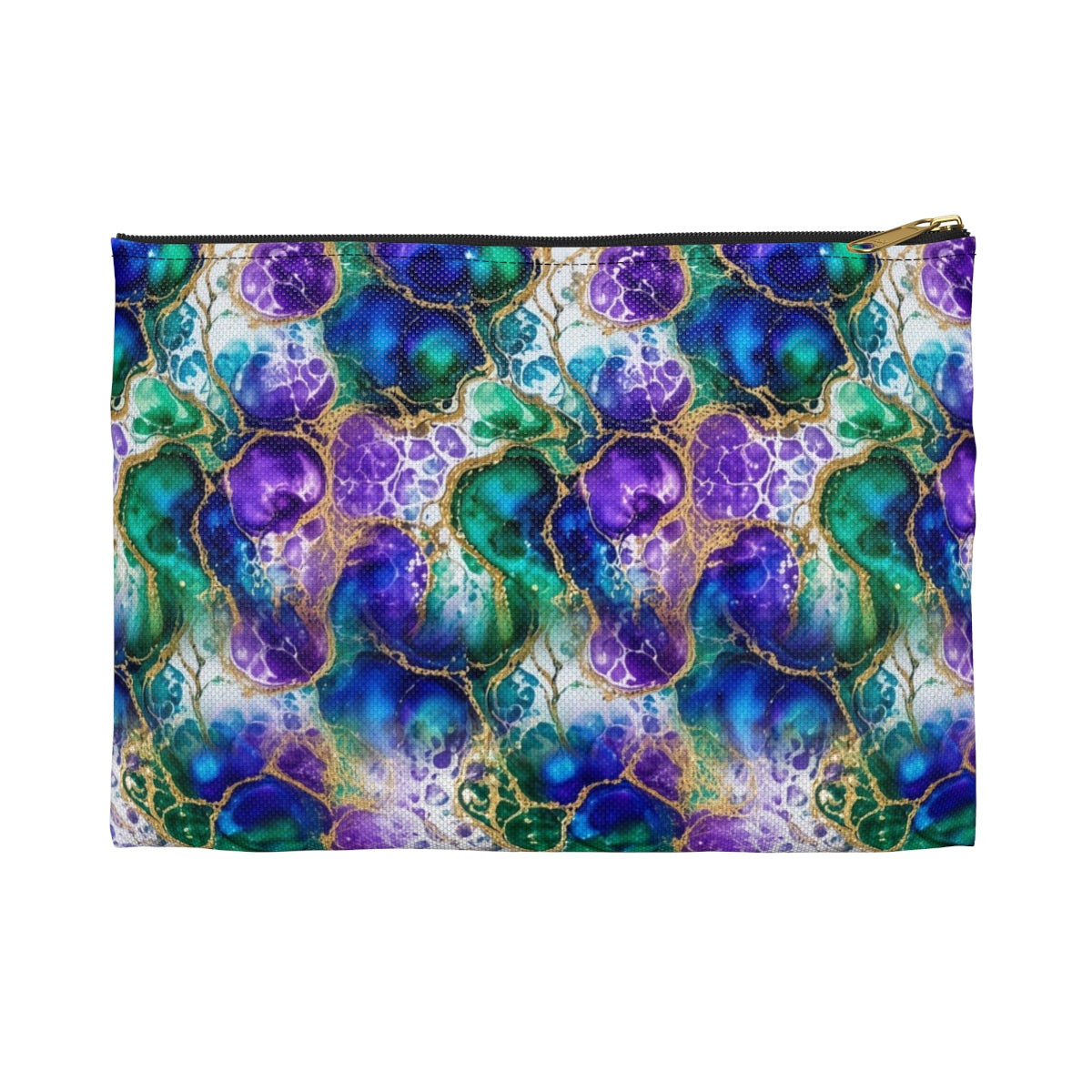 Peacock Acrylic Pour Cells Zip Accessory Pouch – Small