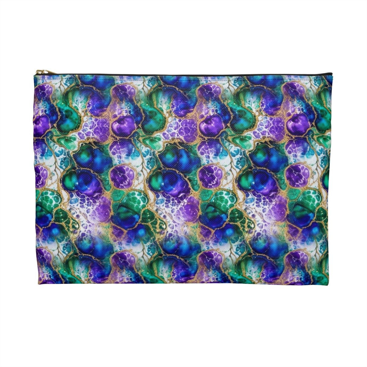 Peacock Acrylic Pour Cells Zip Accessory Pouch – Large