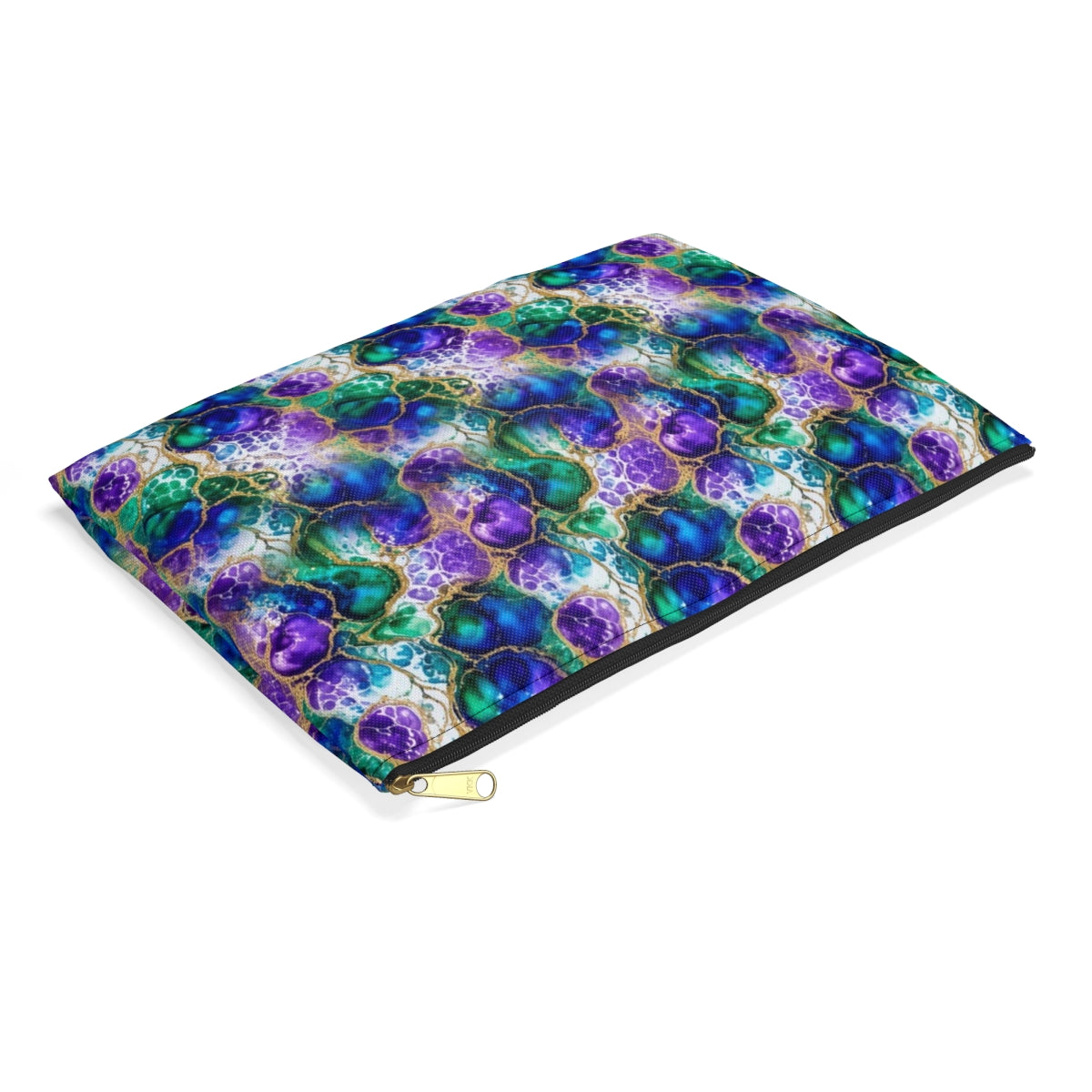 Peacock Acrylic Pour Cells Zip Accessory Pouch – Large