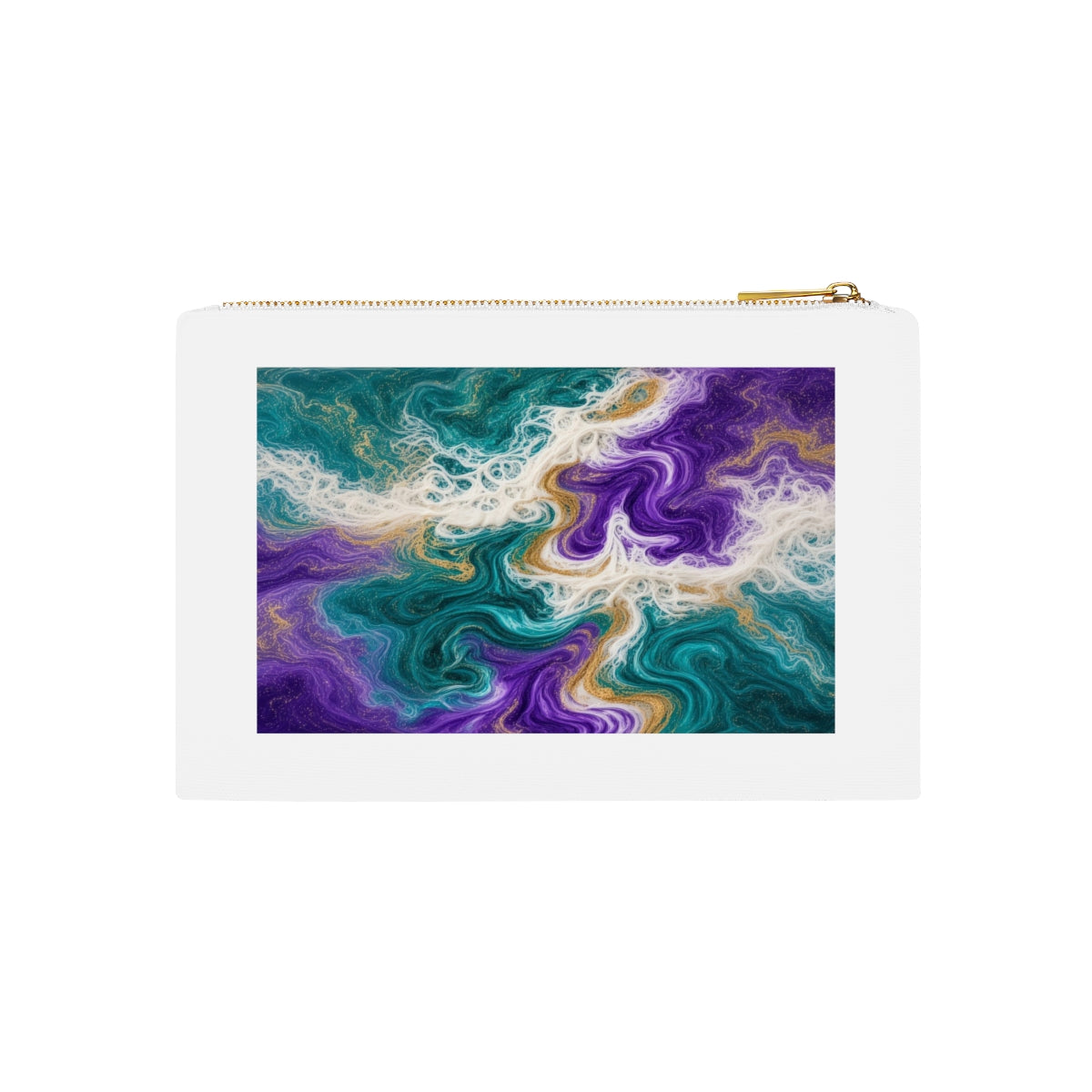 Peacock Resin Wave Canvas Cosmetic Bag – White