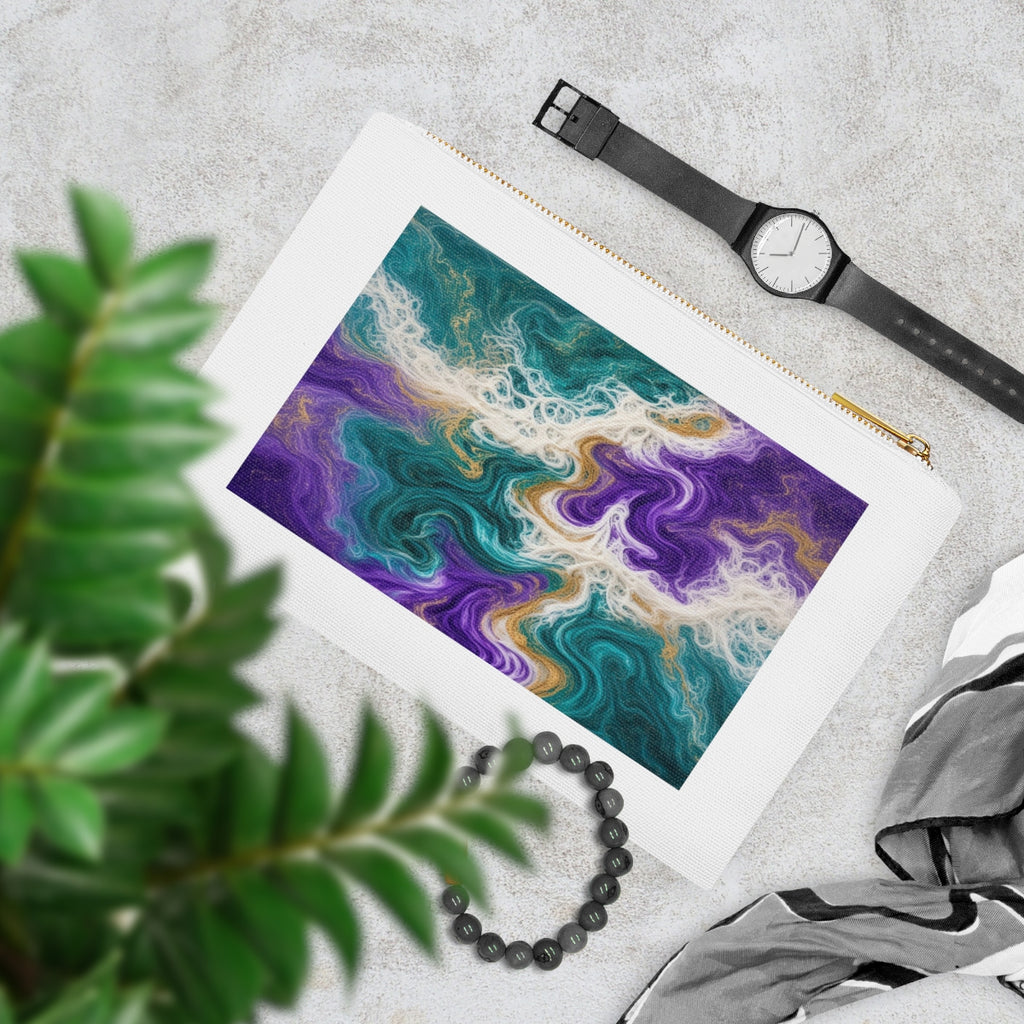 Peacock Resin Wave Canvas Cosmetic Bag – White