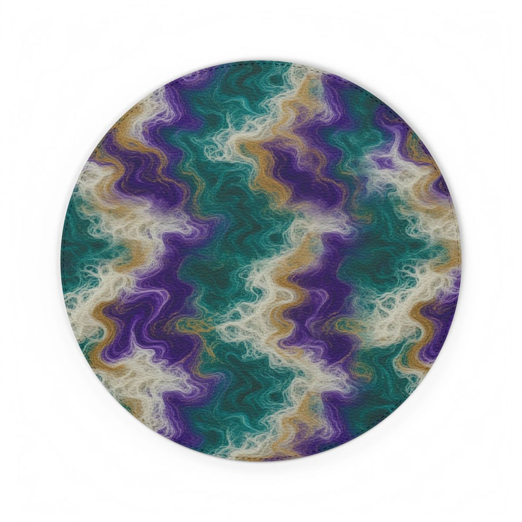 Peacock Resin Wave Vegan Leather Mouse Mat – 8.7 × 8.7 (Round)