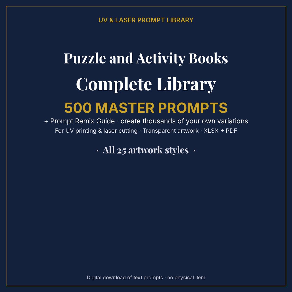 Cover: Puzzle and Activity Books Complete Library, 500 master prompts + Prompt Remix Guide