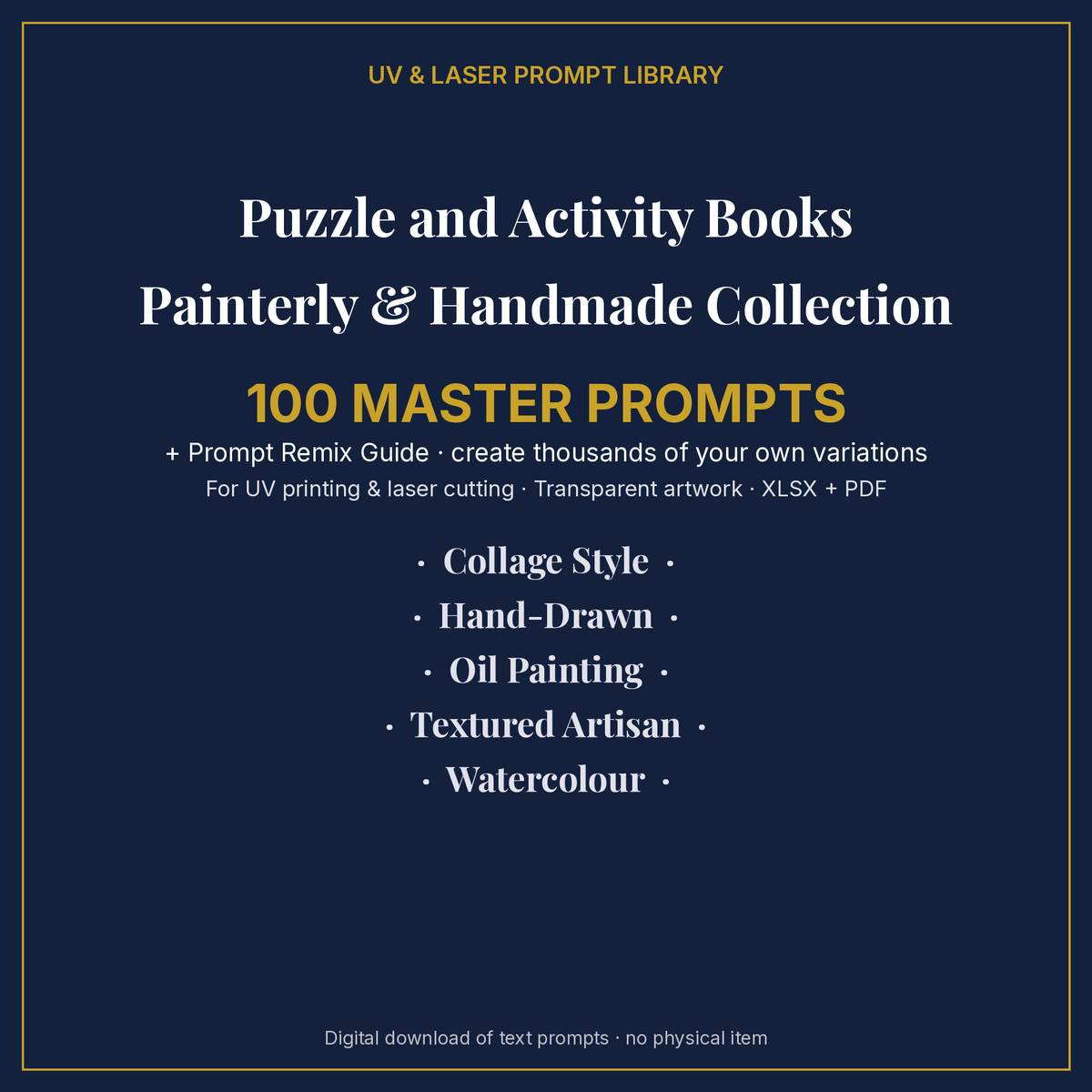 Cover: Puzzle and Activity Books Painterly & Handmade Collection, 100 master prompts + Prompt Remix Guide