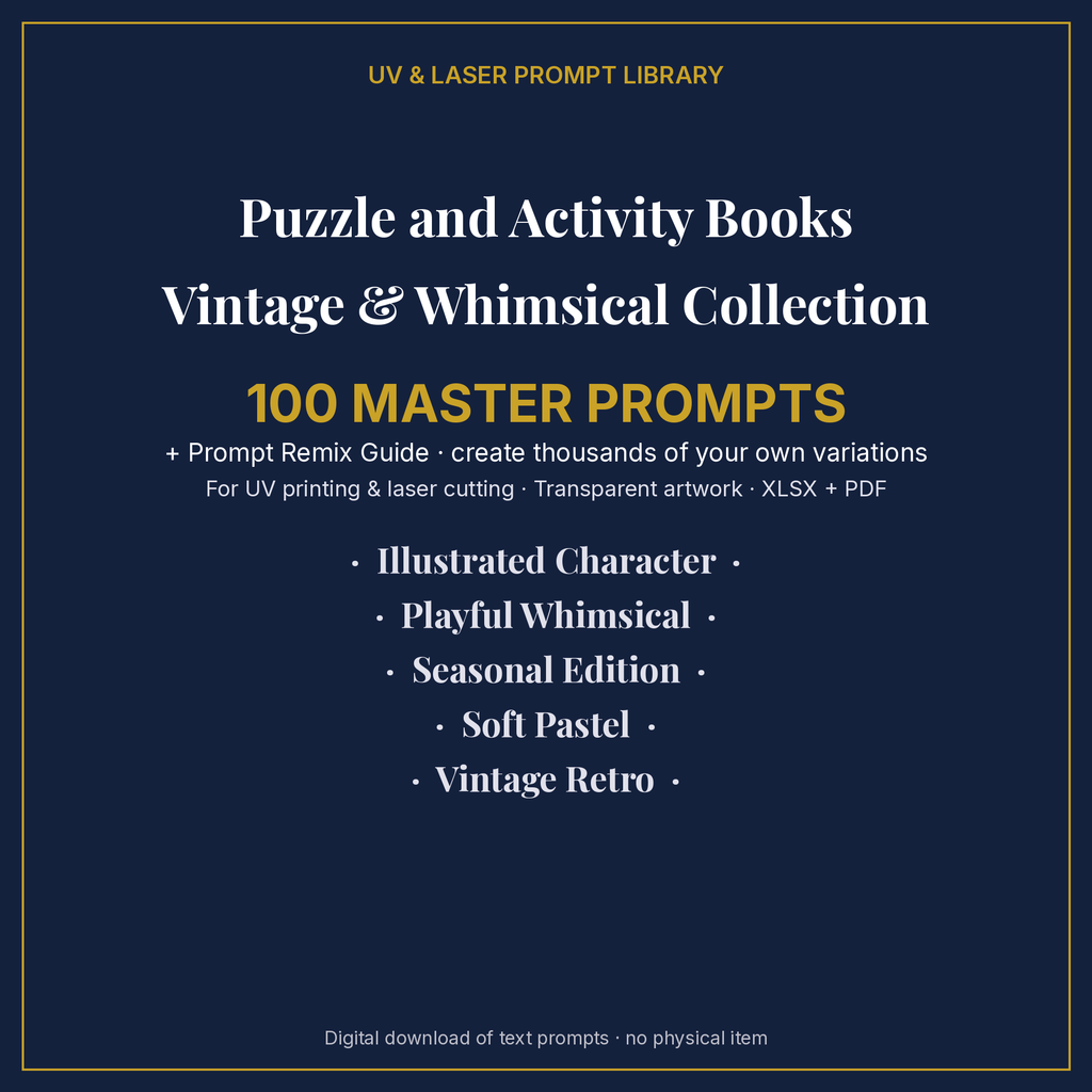 Cover: Puzzle and Activity Books Vintage & Whimsical Collection, 100 master prompts + Prompt Remix Guide