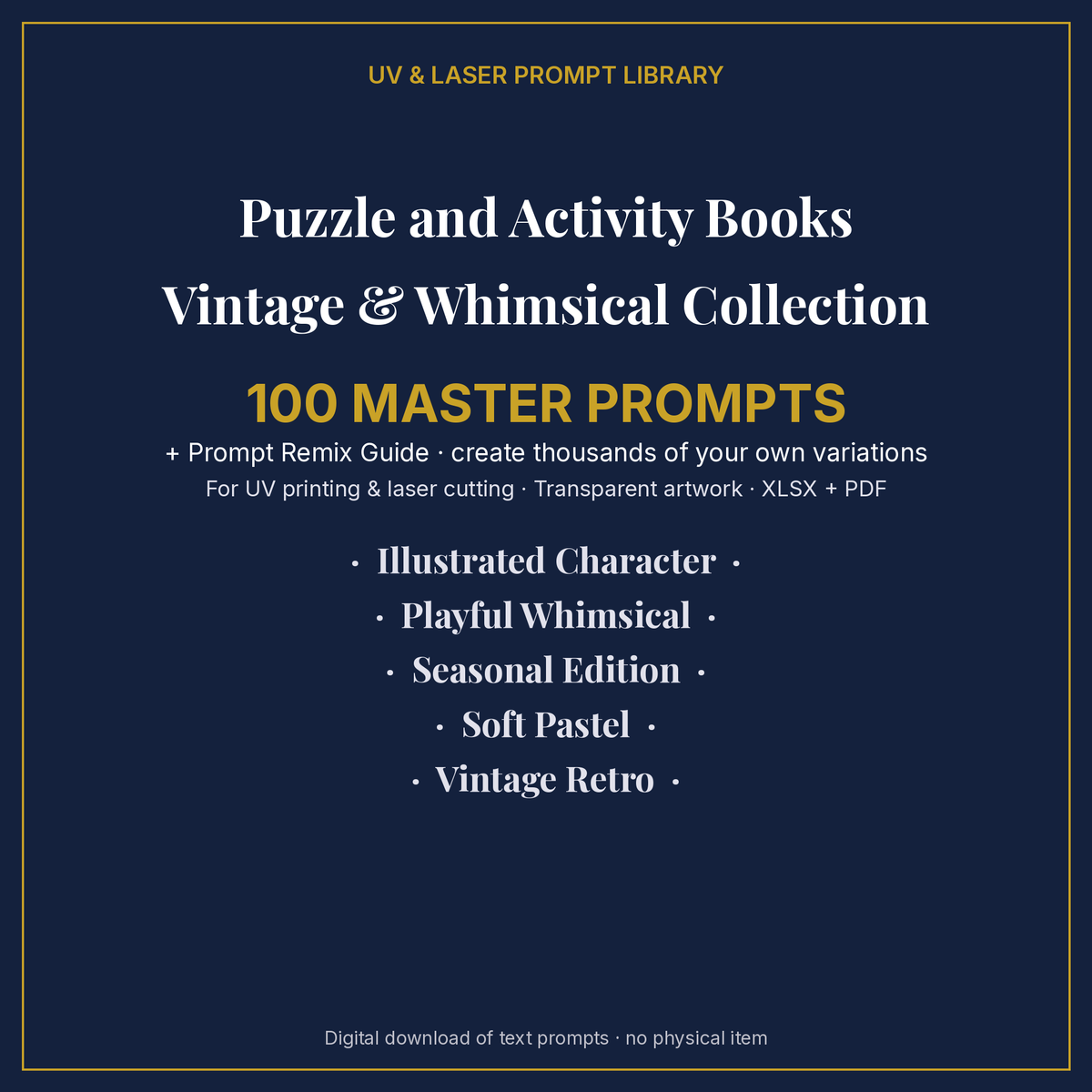 Cover: Puzzle and Activity Books Vintage & Whimsical Collection, 100 master prompts + Prompt Remix Guide