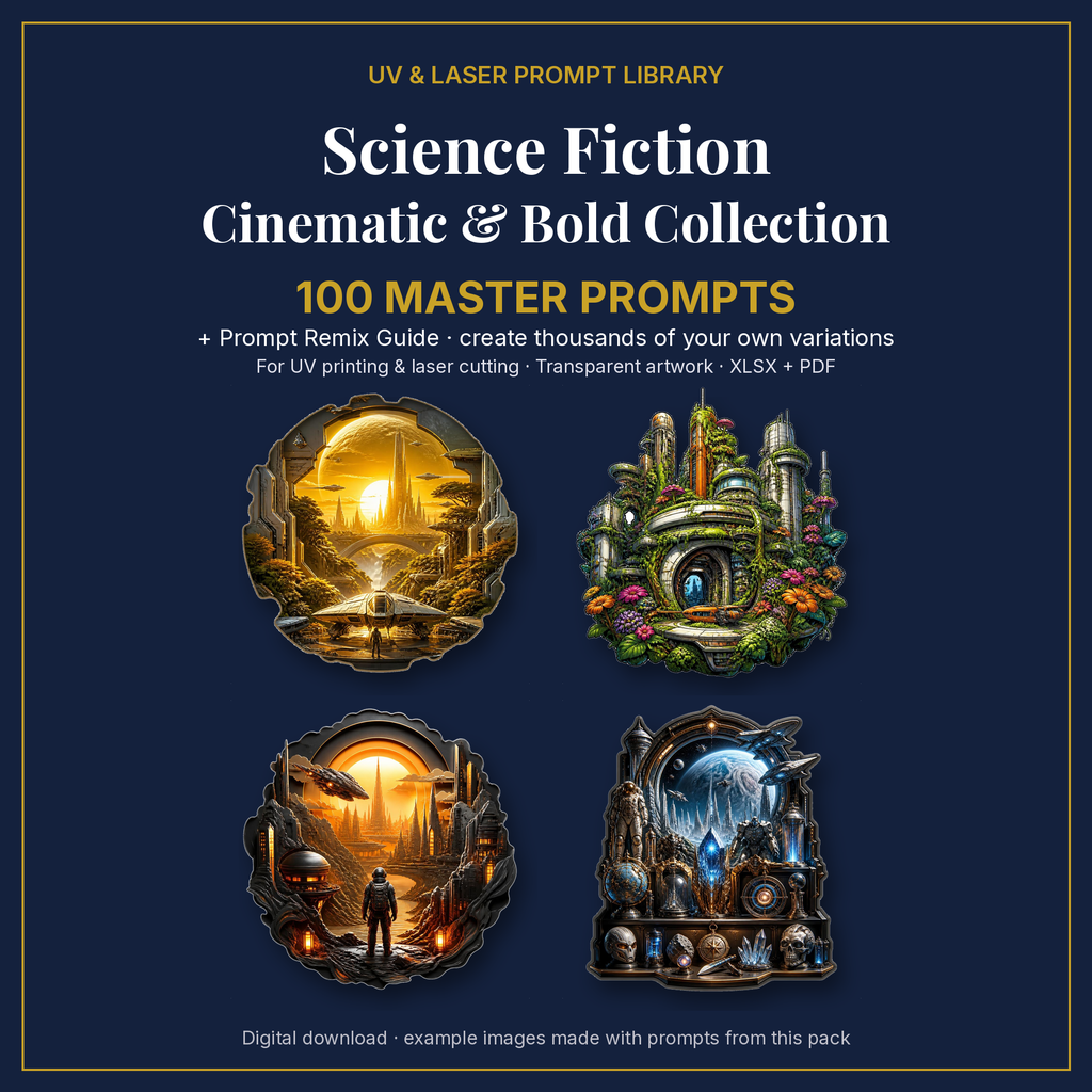 Cover: Science Fiction Cinematic & Bold Collection, 100 master prompts + Prompt Remix Guide