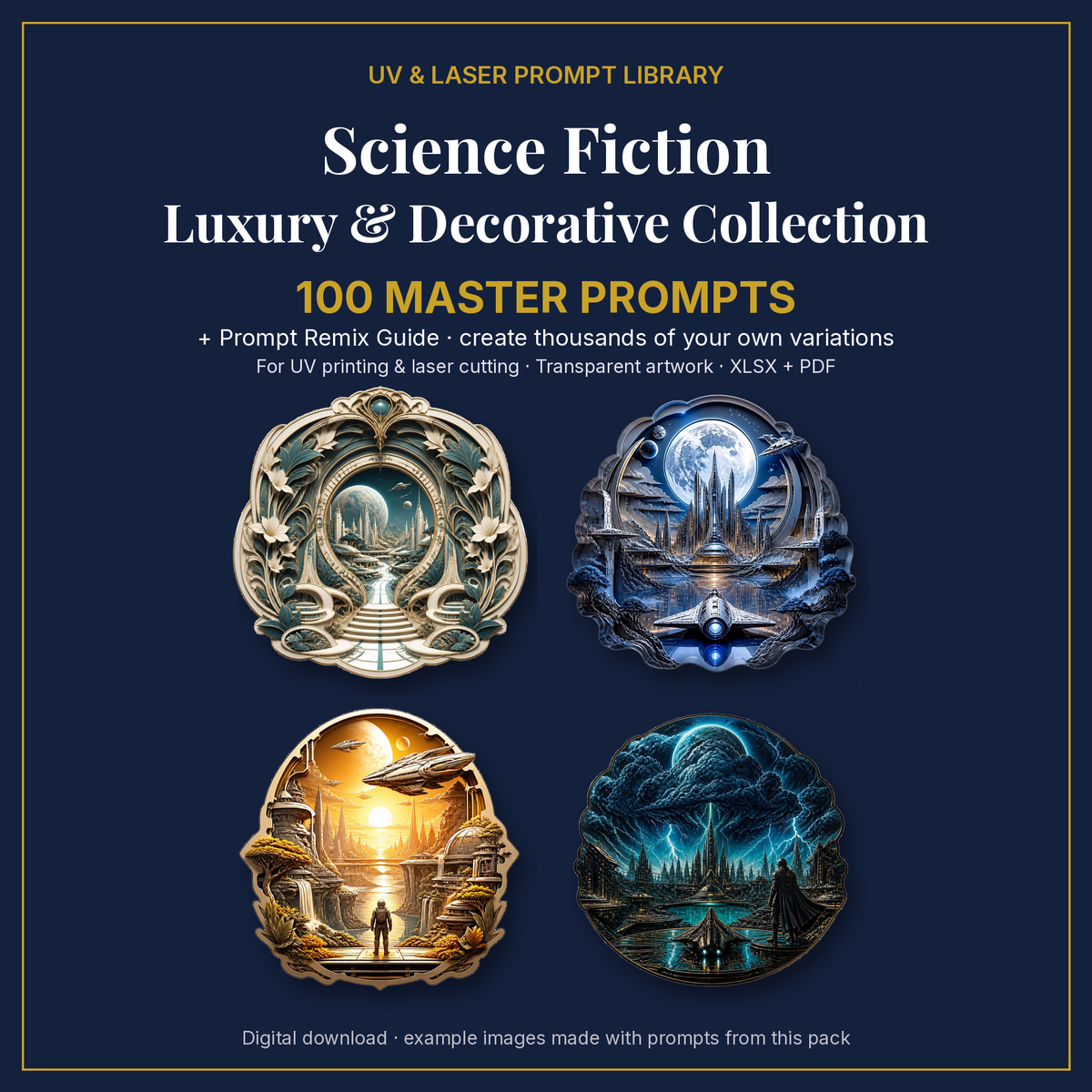 Cover: Science Fiction Luxury & Decorative Collection, 100 master prompts + Prompt Remix Guide