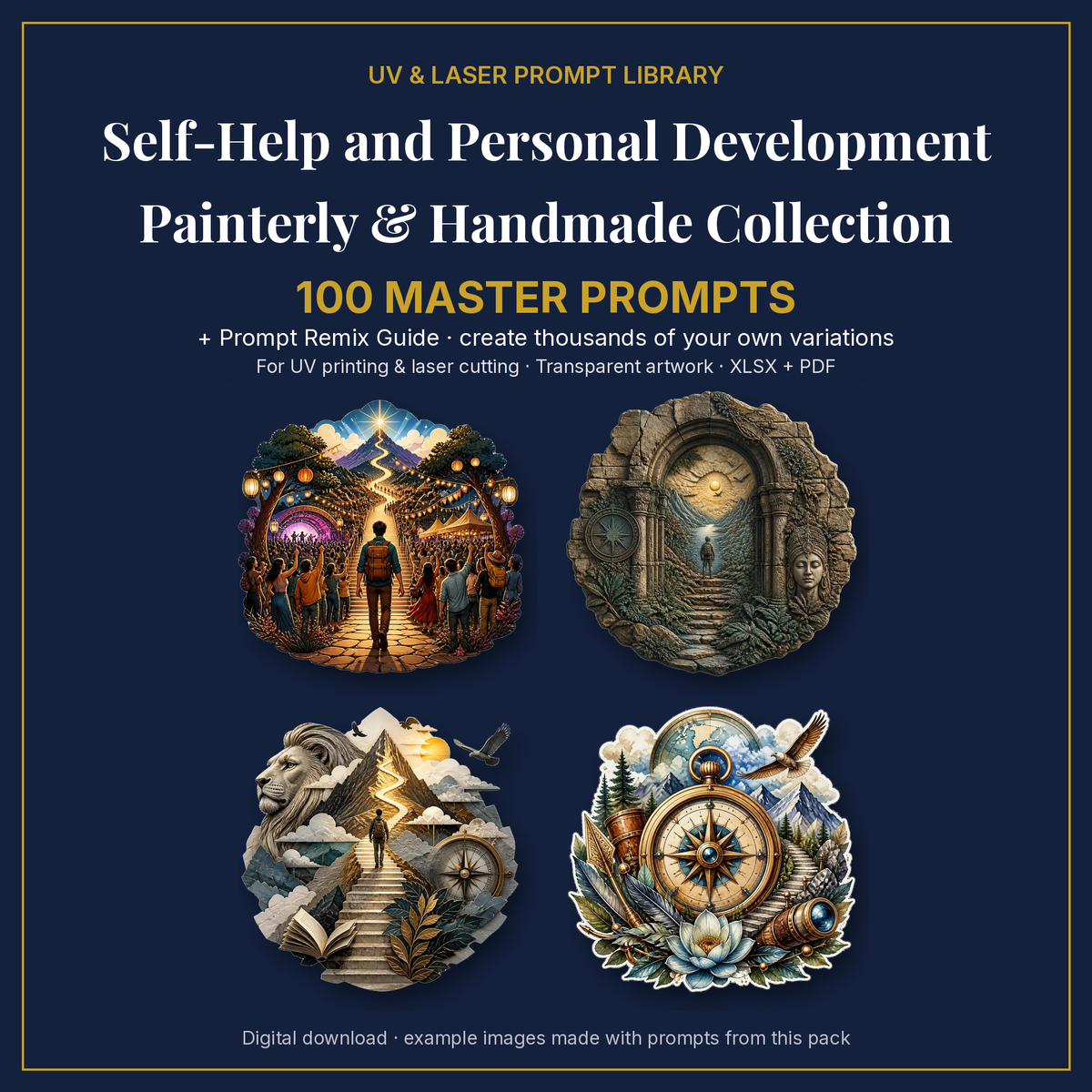 Cover: Self-Help and Personal Development Painterly & Handmade Collection, 100 master prompts + Prompt Remix Guide
