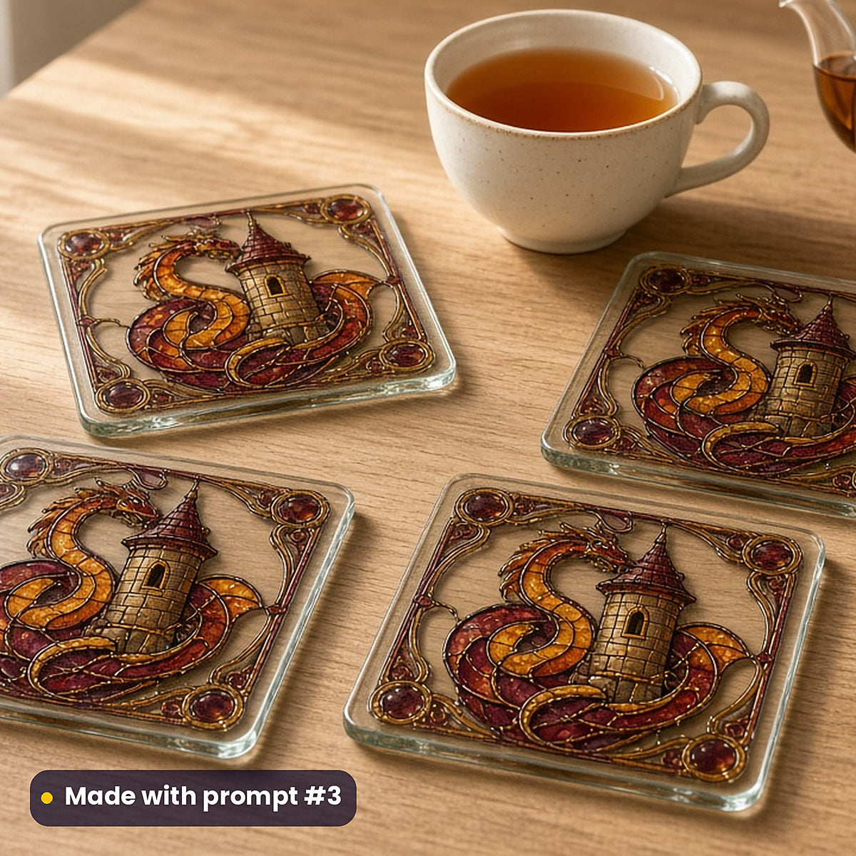 Free Stained Glass Sample Pack: set of UV-printed glass coasters mockup, made with prompt #3