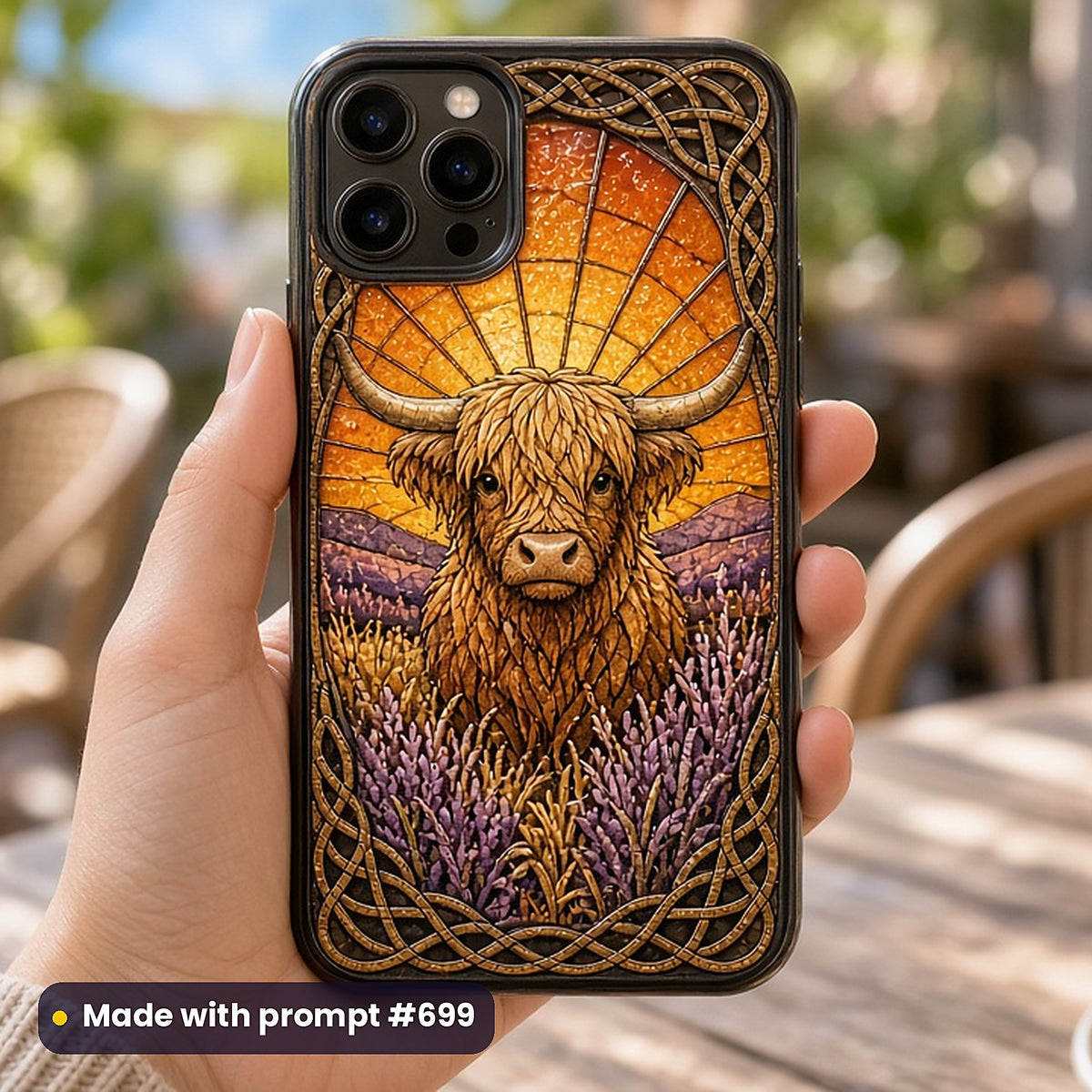 Wildlife and Pets stained glass prompt collection: UV-printed phone case mockup, made with prompt #699