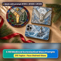 Medieval Ecclesiastical Glass Style Library: UV-printed suncatcher, coaster and phone case set mockup, made with prompt #1851 + #1065 + #1329