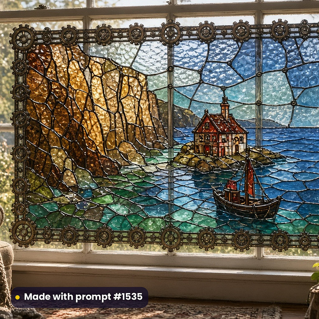 Medieval Ecclesiastical Glass Style Library: faux stained glass window panel mockup, made with prompt #1535