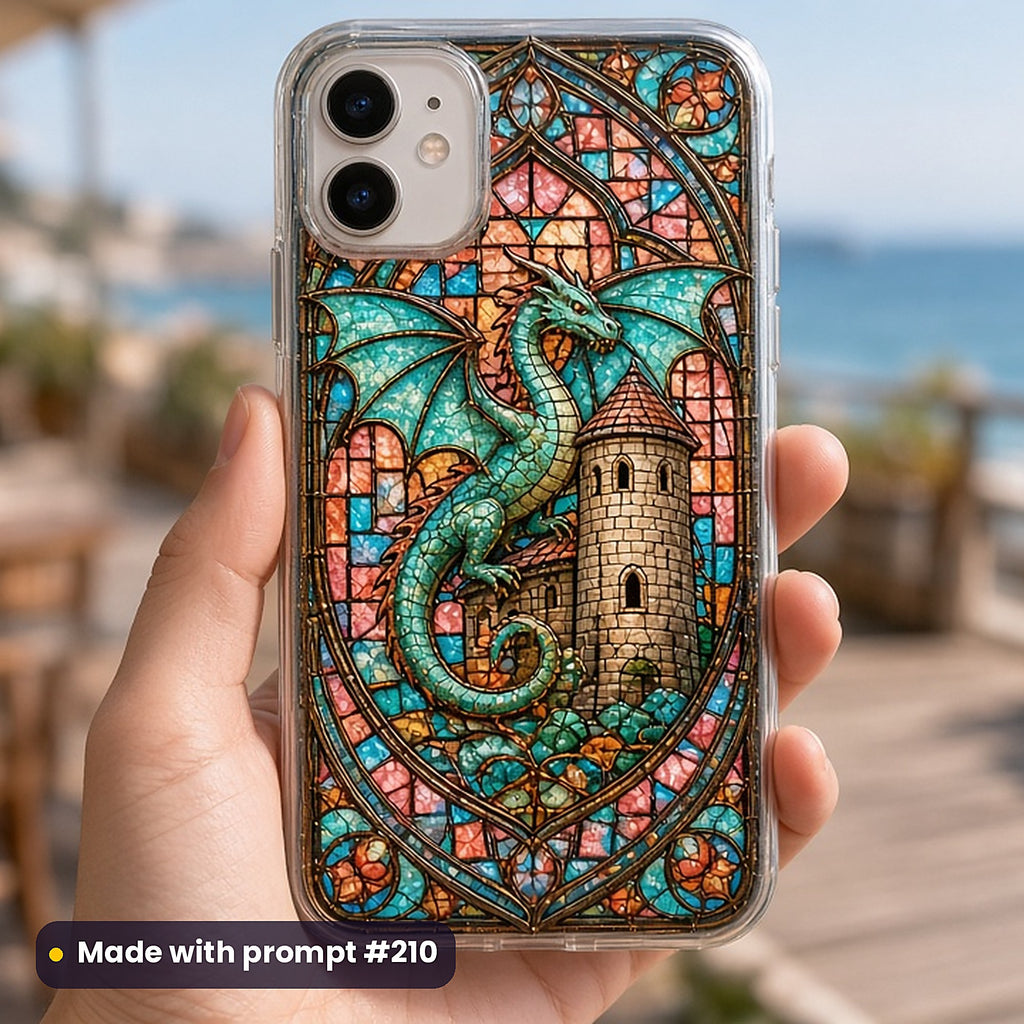 Medieval Ecclesiastical Glass Style Library: UV-printed phone case mockup, made with prompt #210