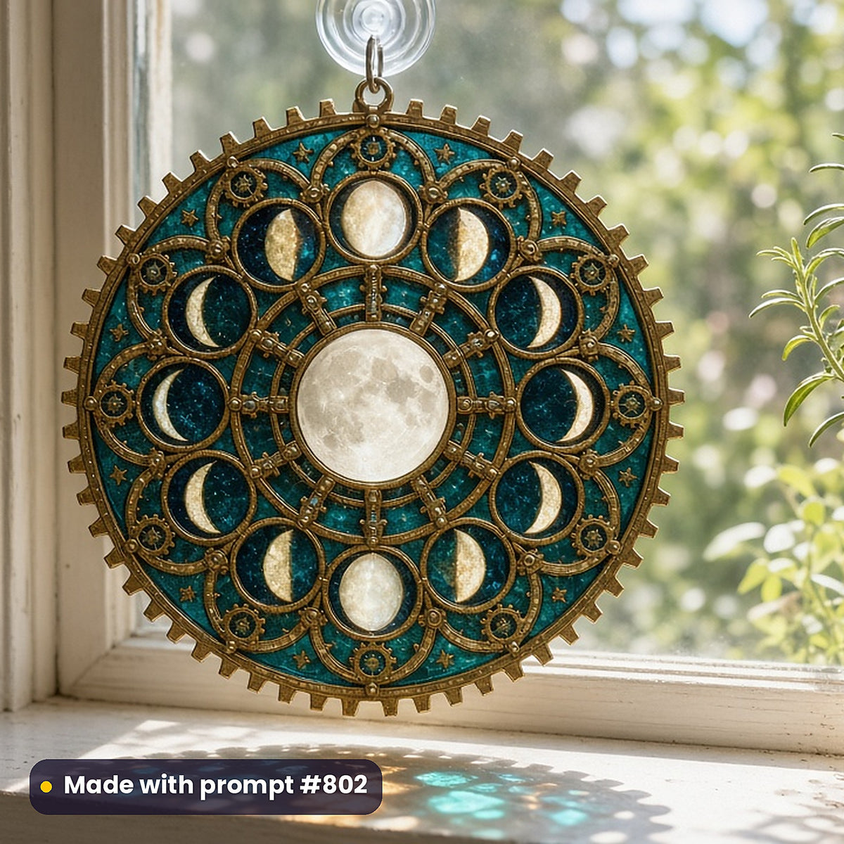 Victorian Decorative Glass Style Library: UV-printed acrylic suncatcher in a window mockup, made with prompt #802