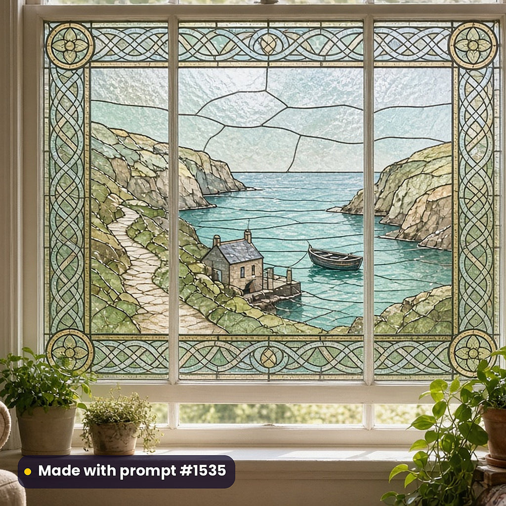 Victorian Decorative Glass Style Library: faux stained glass window panel mockup, made with prompt #1535