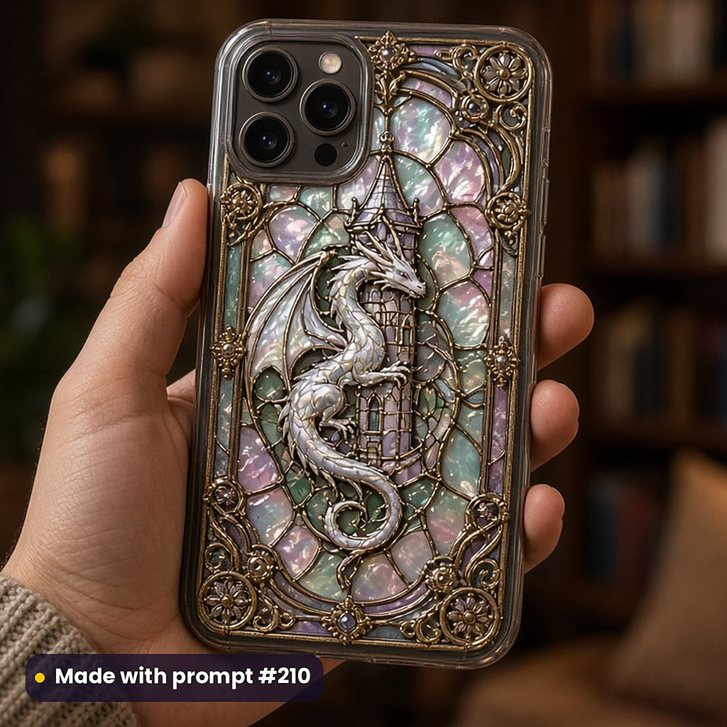 Victorian Decorative Glass Style Library: UV-printed phone case mockup, made with prompt #210