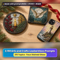 Arts and Crafts Leaded Glass Style Library: UV-printed suncatcher, coaster and phone case set mockup, made with prompt #1851 + #1065 + #1329