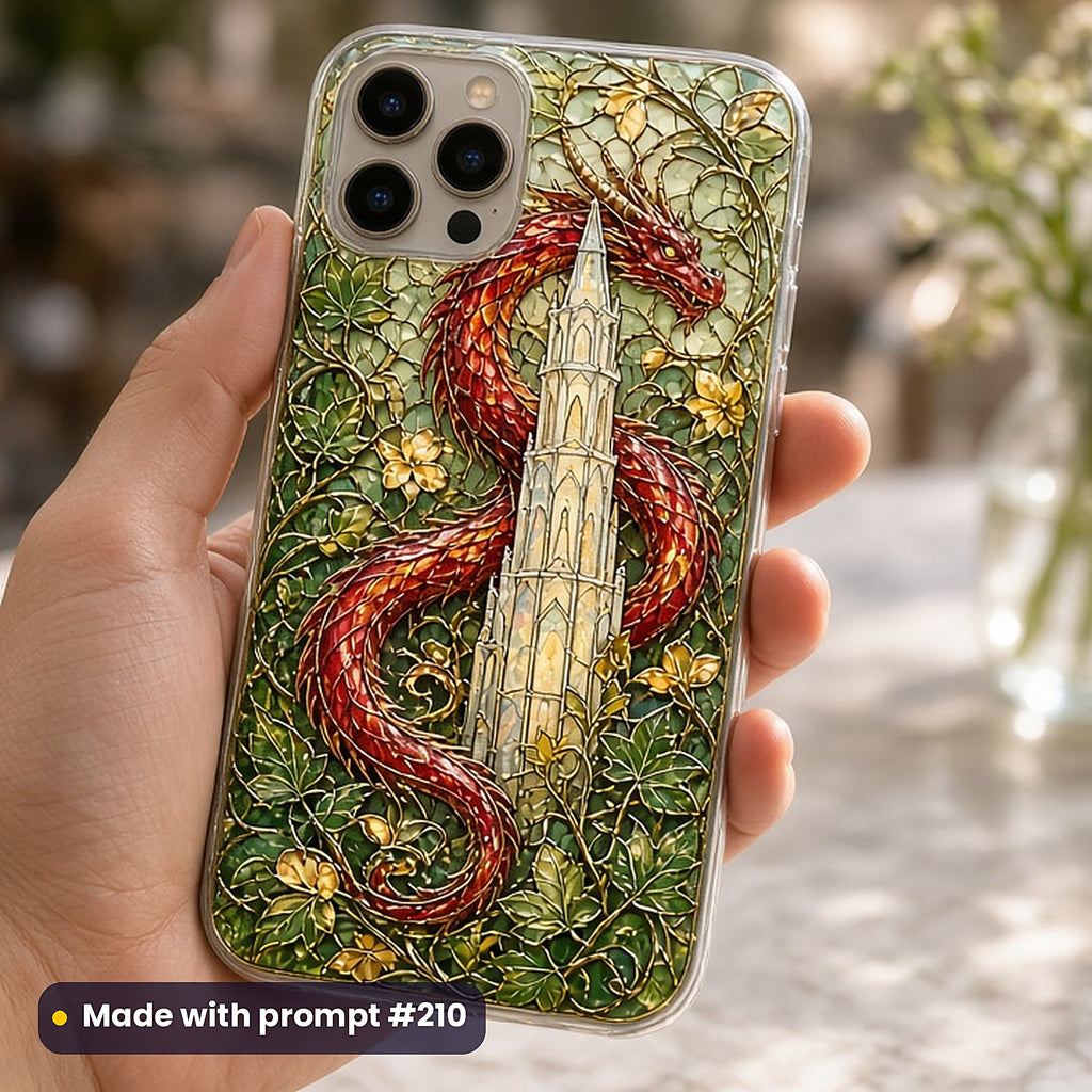 Opalescent Botanical Lamp-Style Glass Style Library: UV-printed phone case mockup, made with prompt #210