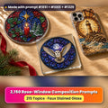 Rose-Window Composition Style Library: UV-printed suncatcher, coaster and phone case set mockup, made with prompt #1851 + #1065 + #1329