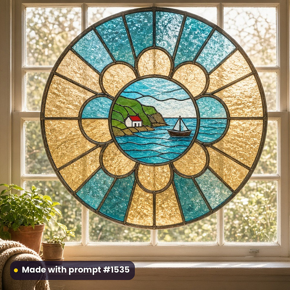 Rose-Window Composition Style Library: faux stained glass window panel mockup, made with prompt #1535