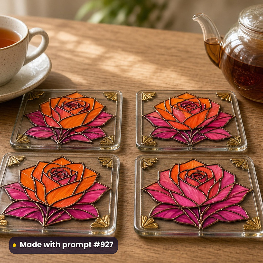 Contemporary Collector Glass Style Library: set of UV-printed glass coasters mockup, made with prompt #927