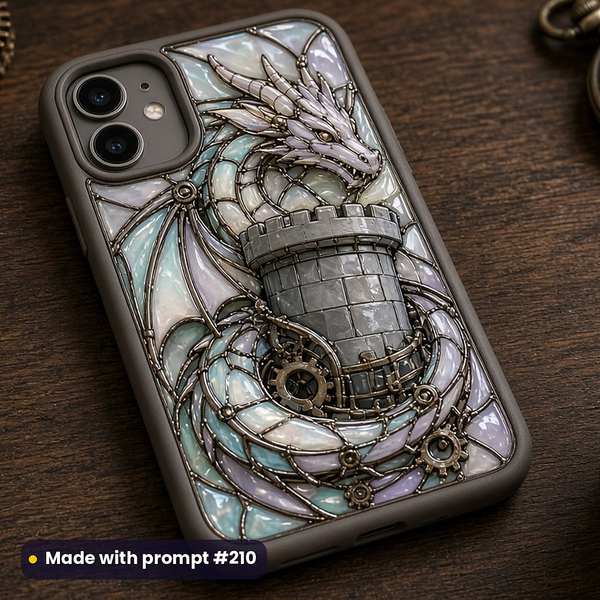 Contemporary Collector Glass Style Library: UV-printed phone case mockup, made with prompt #210