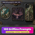 Griffins stained glass prompt pack: UV-printed suncatcher, coaster and phone case set mockup, made with prompt #1 + #48 + #79