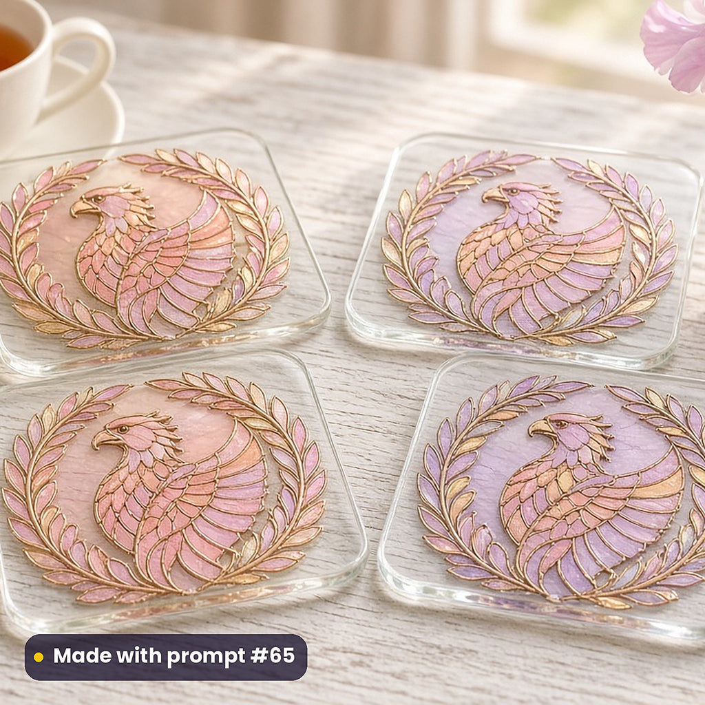 Griffins stained glass prompt pack: set of UV-printed glass coasters mockup, made with prompt #65