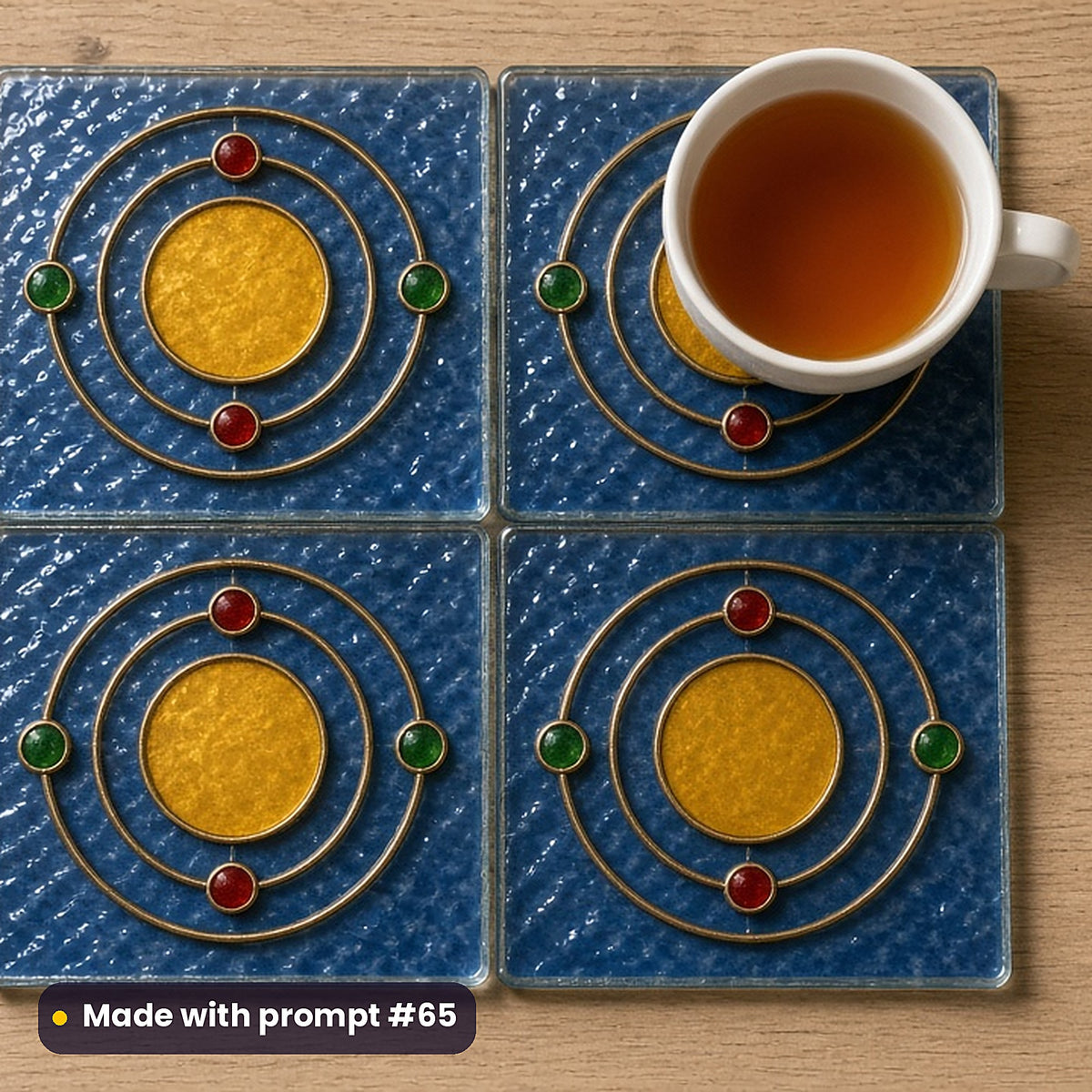 Solar Systems stained glass prompt pack: set of UV-printed glass coasters mockup, made with prompt #65