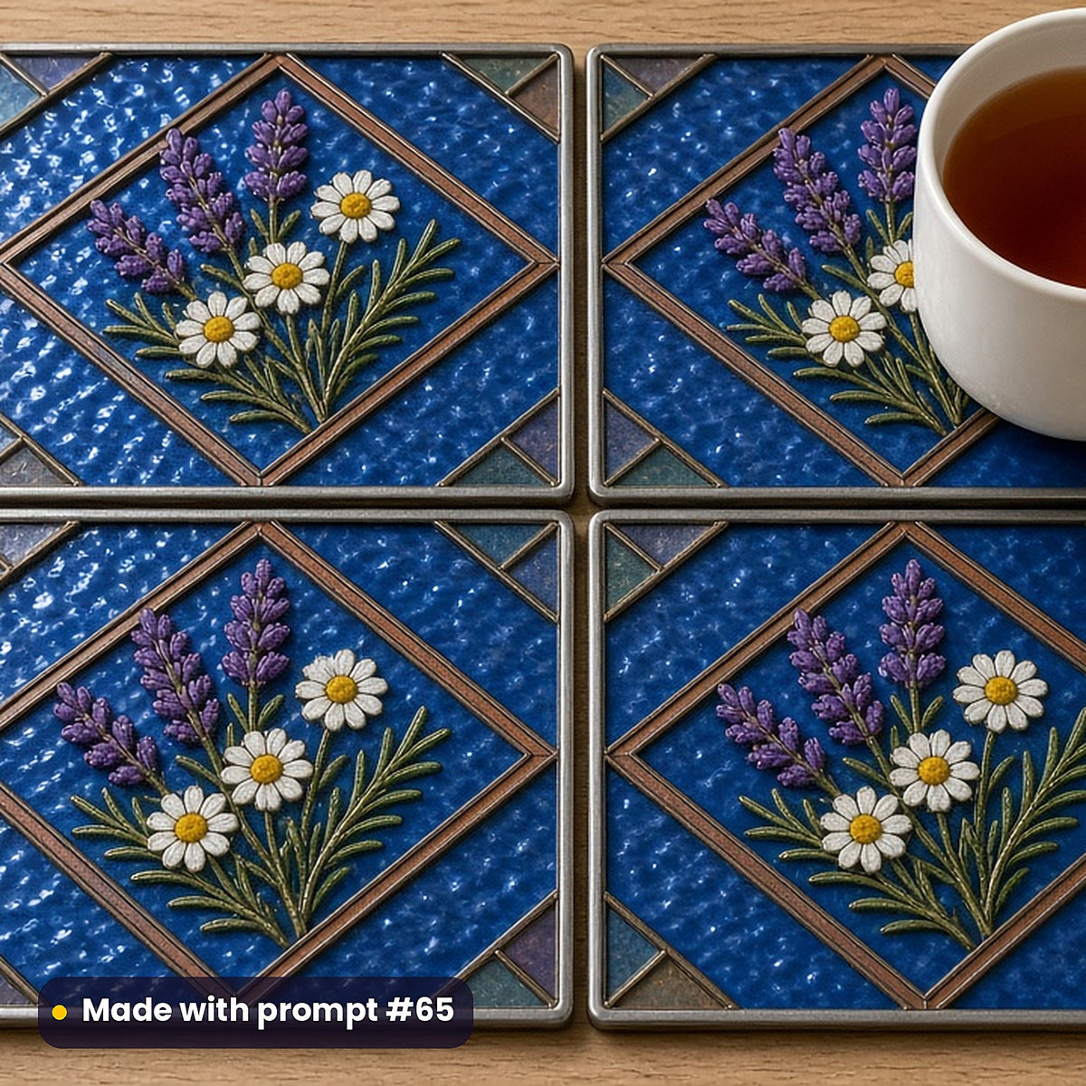 Medicinal Herbs stained glass prompt pack: set of UV-printed glass coasters mockup, made with prompt #65