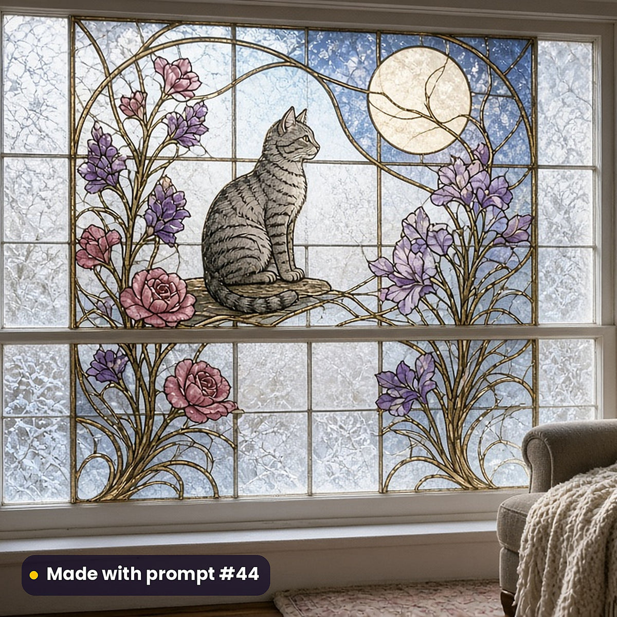 Cats stained glass prompt pack: faux stained glass window panel mockup, made with prompt #44