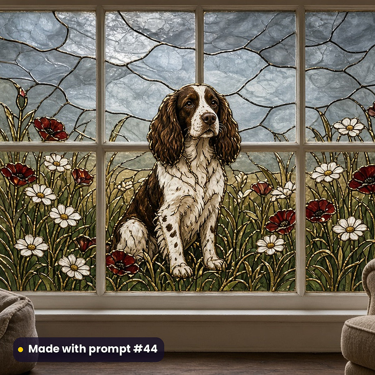 Dogs stained glass prompt pack: faux stained glass window panel mockup, made with prompt #44