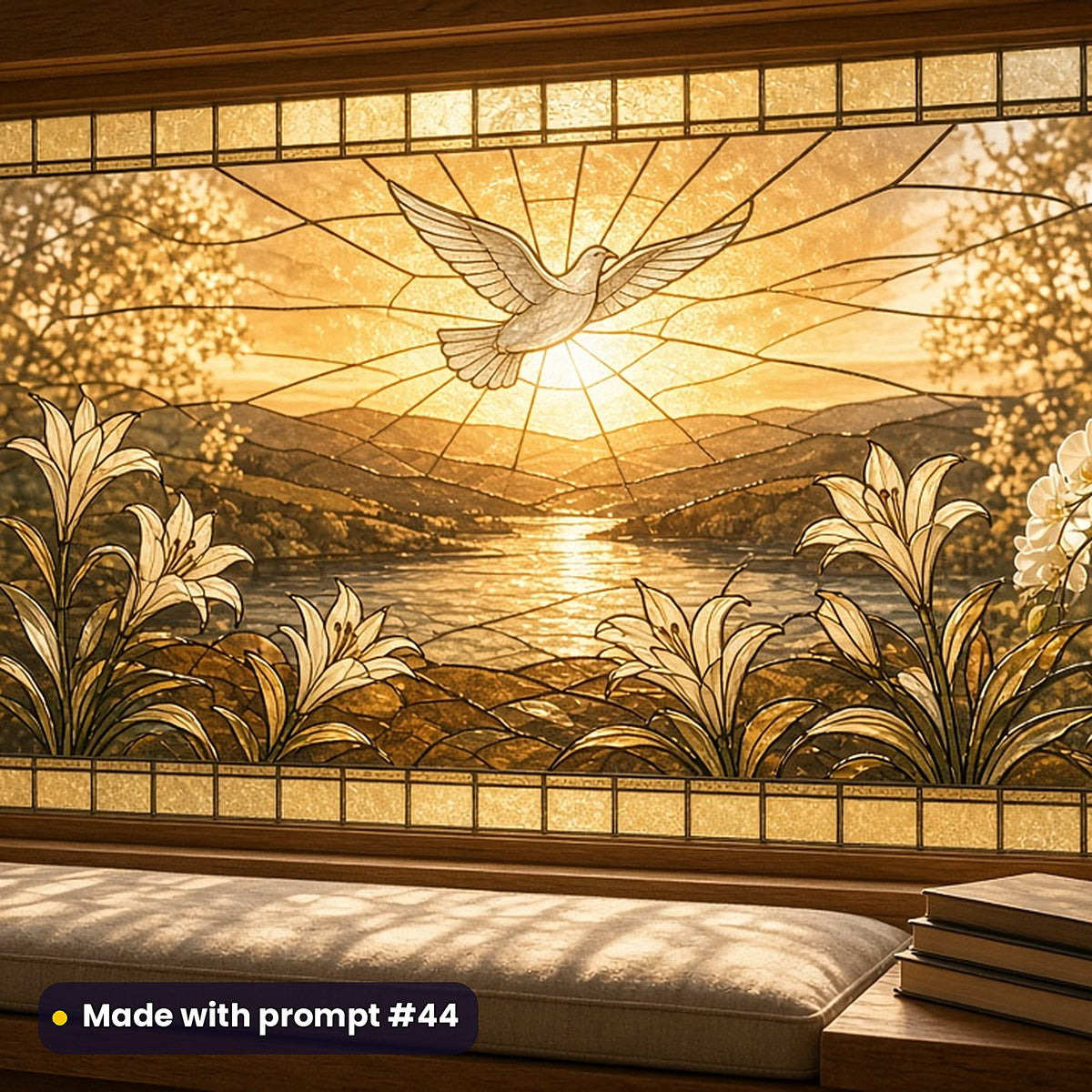 Memorial and Remembrance Designs stained glass prompt pack: faux stained glass window panel mockup, made with prompt #44